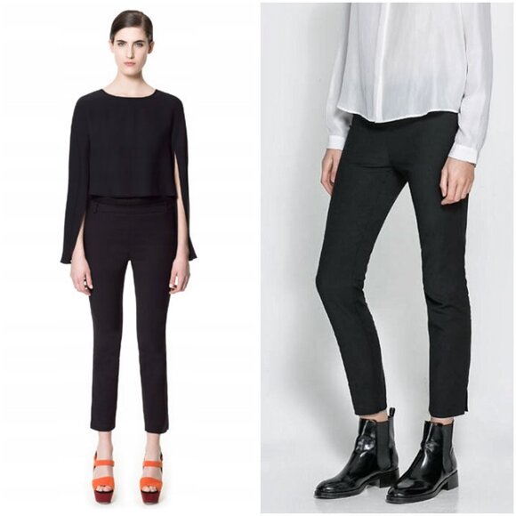 Zara Women's Black Chino Fit Trouser Pants Size M NWT - Picture 1 of 11